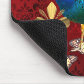 Eleganter Vintager Pfau und roter Damast Mousepad (Ecke)