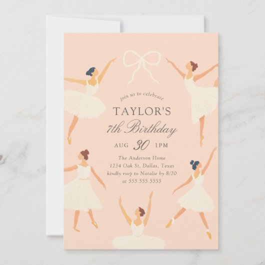 Eleganter Vintager Pink Ballerina Geburtstag Einladung (Vorderseite)