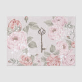 Eleganter Vintager Pink Peony Blossom Schlüssel En Seidenpapier (Vorderseite)
