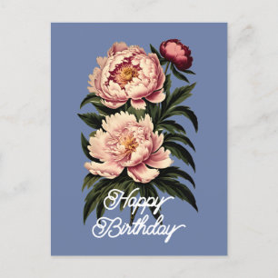 Eleganter Vintager Pink Peony Blume Happy Birthday Postkarte