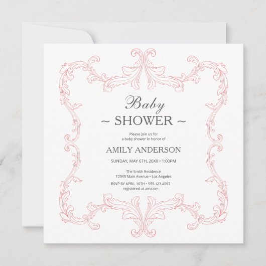 Eleganter Vintager Platz | Aquarellpinke Einladung (Vorderseite)