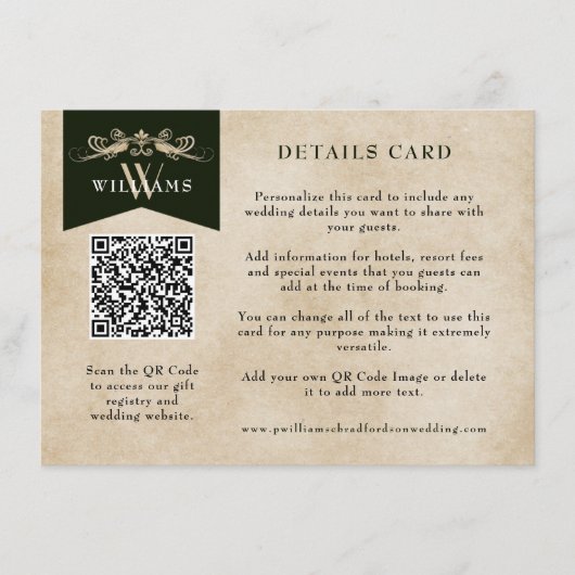 Eleganter Vintager QR-Code für Hochzeitskarte Begleitkarte (Vorderseite)