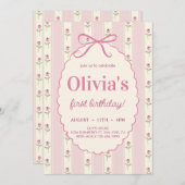 Eleganter Vintager rosa Bow Floral Geburtstag Einladung (Vorne/Hinten)