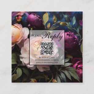 Eleganter Vintager, rosa Magenta-Blumencode QR-Cod Begleitkarte