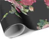 Eleganter Vintager Rose Bouquets-Schwarzer Hinterg Geschenkpapier (Rolleneckpunkt)