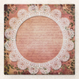 Eleganter Vintager Rose- und Spitzenglas-Untersetz Glasuntersetzer