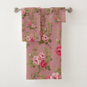 Eleganter Vintager Rosenboden und alte Rose Badhandtuch Set