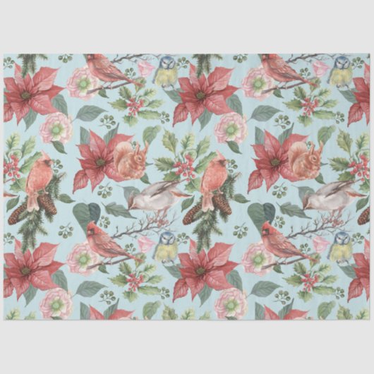 Eleganter Vintager Roter Poinsettia Kardinal Seidenpapier (Vorderseite)