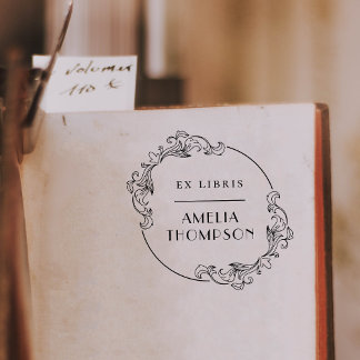 Eleganter Vintager Round Frame Ex Libris Name Gummistempel
