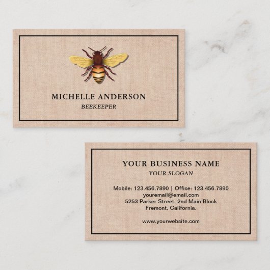 Eleganter Vintager Rustikaler Honig Bienenstock Visitenkarte (Vorne/Hinten)