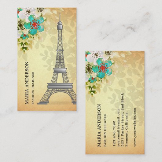 Eleganter Vintager Rustikaler Pariser Eiffelturm Visitenkarte (Vorne/Hinten)