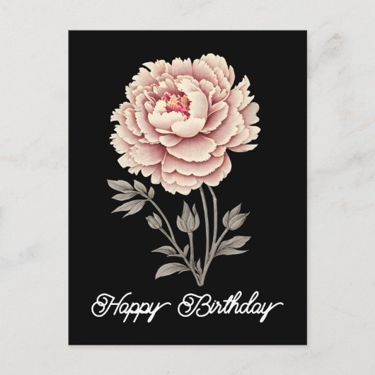 Eleganter Vintager Rustikaler Pink Peony Happy Bir Postkarte (Vorderseite)