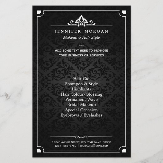 Eleganter Vintager Schatten Damask Schönheitssalon Flyer (Vorne)