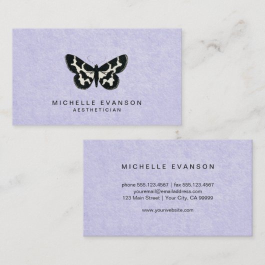 Eleganter Vintager Schmetterlingslavender Lila Visitenkarte (Vorne/Hinten)