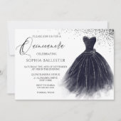 Eleganter Vintager Schwarzer Glitzer Gown Quincean Einladung (Vorderseite)