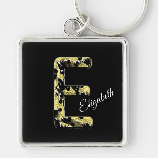 Eleganter Vintager, schwarzer Letter E Monogram Schlüsselanhänger (Vorne)