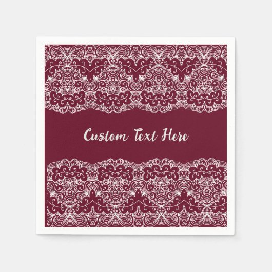 Eleganter Vintager Spitzenburgund Creme Personalis Serviette (Vorderseite)