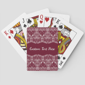 Eleganter Vintager Spitzenburgund Creme Personalis Spielkarten