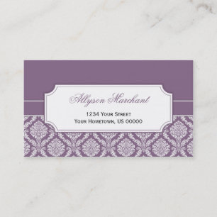 Eleganter Vintager staubiger lila weißer Damast #2 Visitenkarte