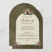 Eleganter Vintager Stil Florals Weihnachtsbogen Einladung (Vorne/Hinten)