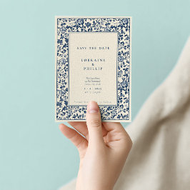 Eleganter Vintager Stil in Blau und Creme Save The Date