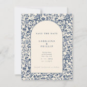 Eleganter Vintager Stil mit blauen und cremefarben Save The Date (Vorderseite)