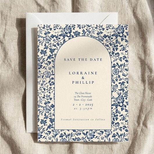 Eleganter Vintager Stil mit blauen und cremefarben Save The Date