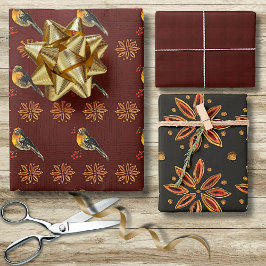 Eleganter Vintager Stil Vögel Weihnachten Poinsett Geschenkpapier Set