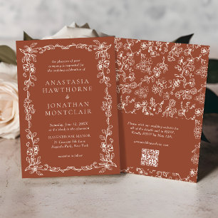 Eleganter Vintager Terracotta QR Code Hochzeit Einladung
