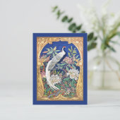Eleganter Vintager tropischer Vogel und Blume Blau Postkarte (Stehend Vorderseite)
