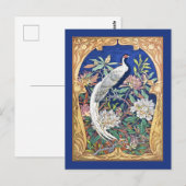 Eleganter Vintager tropischer Vogel und Blume Blau Postkarte (Vorne/Hinten)