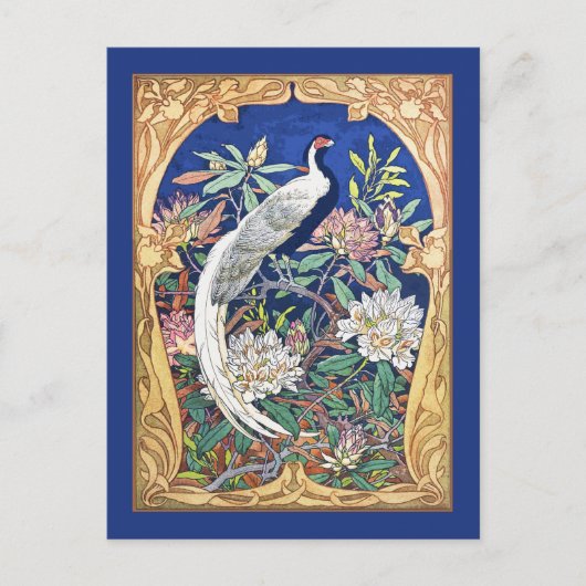 Eleganter Vintager tropischer Vogel und Blume Blau Postkarte (Vorderseite)