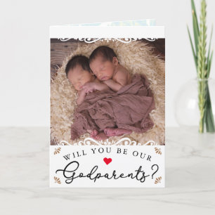 Eleganter Vintager Twin Foto Godeltern Vorschlag Karte