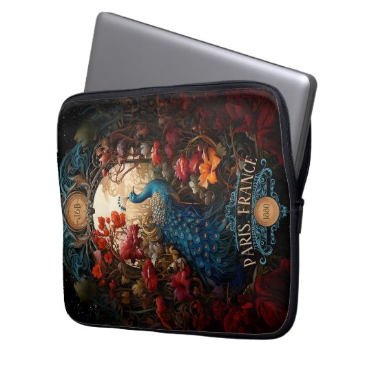 Eleganter Vintager Viktorianischer Pfau Laptopschutzhülle (Vorderseite Links)