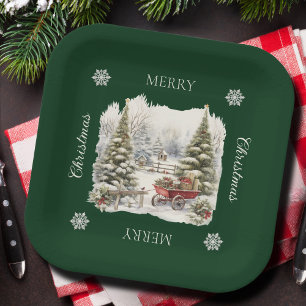 Eleganter Vintager Weihnachtsbaumwald Pappteller