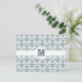 Eleganter, Vintager, weißer Damast Postkarte (Stehend Vorderseite)