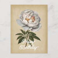 Eleganter Vintager White Peony Blume Happy Birthda