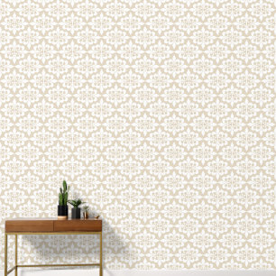 Eleganter Vintager, zarter, beigefarbener Damast Tapete
