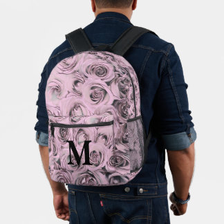 Eleganter Vintager Zeichn von rosa schwarz-grauen Bedruckter Rucksack