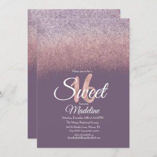 Eleganter Violet Blush Pink Ombre Glitzer Sweet 16 Einladung