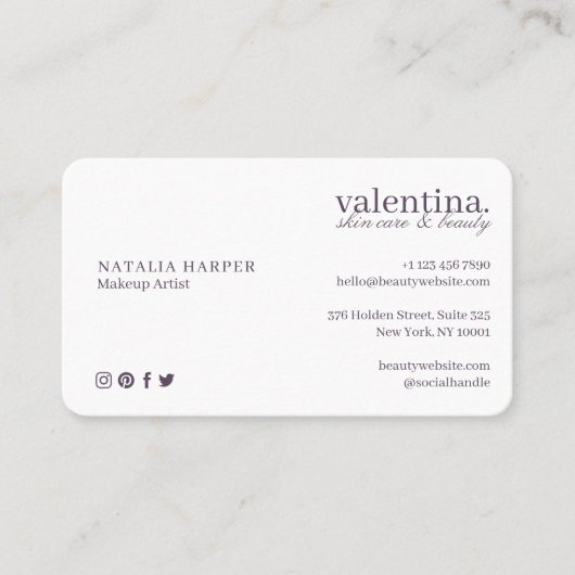 Eleganter Violet Glitzer Leaf Muster Schönheit Mak Visitenkarte (Vorderseite)