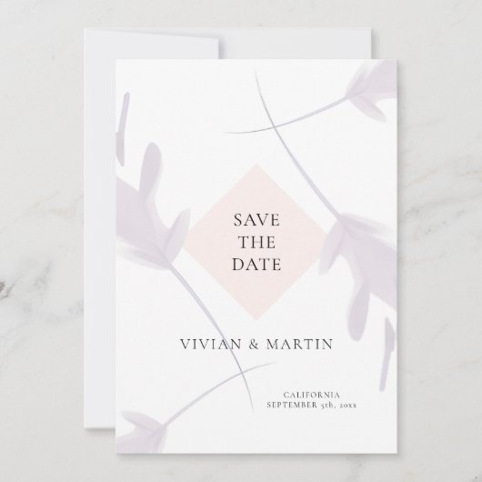 Eleganter Violet Lavender & Peach Save the Date Einladung (Vorderseite)