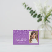 Eleganter violetter Glitter-Foto-QR-Code Visitenkarte (Stehend Vorderseite)