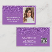 Eleganter violetter Glitter-Foto-QR-Code Visitenkarte (Vorne/Hinten)