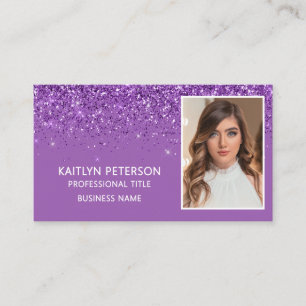 Eleganter violetter Glitter-Foto-QR-Code Visitenkarte