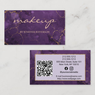 Eleganter violetter Goldmarmor-Makeup-Artist- QR-C Visitenkarte