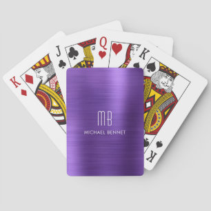 Eleganter, violetter, metallischer Monogramm-Name Spielkarten