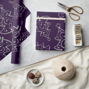 Eleganter violetter und silberner Glitter-Weihnach Geschenkpapier