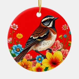 Eleganter Vogel unter Blumen Künstlerisches Urlaub Keramik Ornament