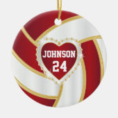 Eleganter Volleyball in Rot, Weiß und Gold Keramik Ornament (Vorne)